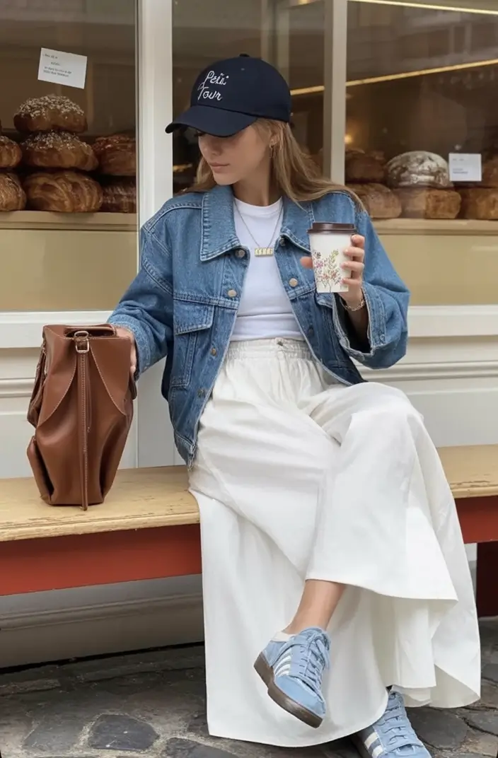 August Fashion outfits: Easy Ideas 2025 Parisian Coffee Run Meets Denim Cool