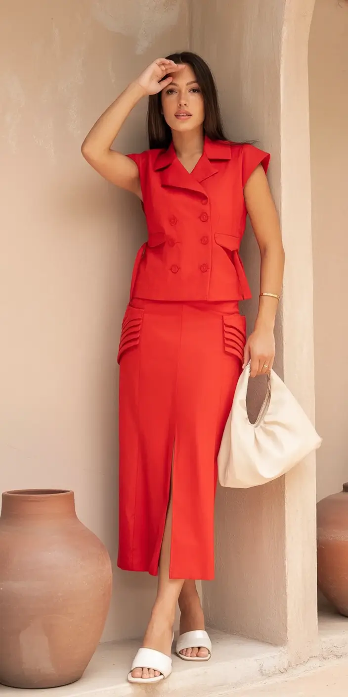 August Fashion outfits: Easy Ideas 2025 Sunset Red Summer Set