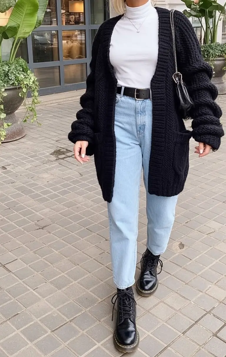 Autumn Fashion outfits for 2025 Chunky Cardigan Meets Downtown Cool