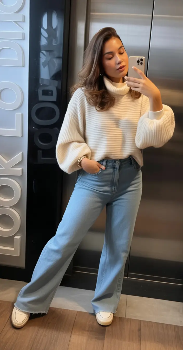 Autumn Fashion outfits for 2025 Cream Knit and Classic Denim