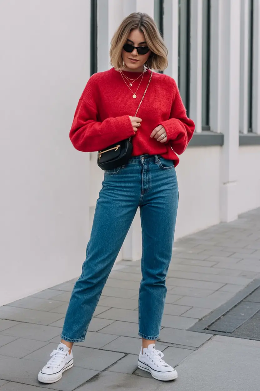 Autumn Fashion outfits for 2025 Red Sweater Easy Rebel