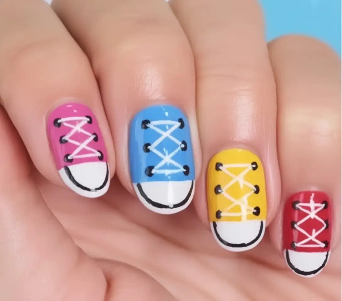 back to school nails ideas 2025 Classic Kicks Meet Nail Chic