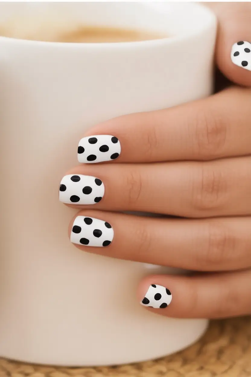 back to school nails ideas 2025 Polka-Dot Neutrals for Classic Vibes