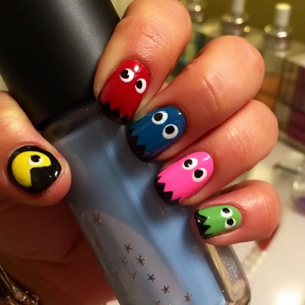 back to school nails ideas 2025 Retro Gamer Icons with a Modern Twist