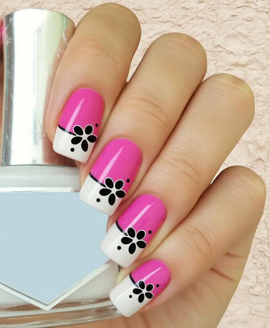 back to school nails ideas 2025 Playful Pink with Retro Flower Power
