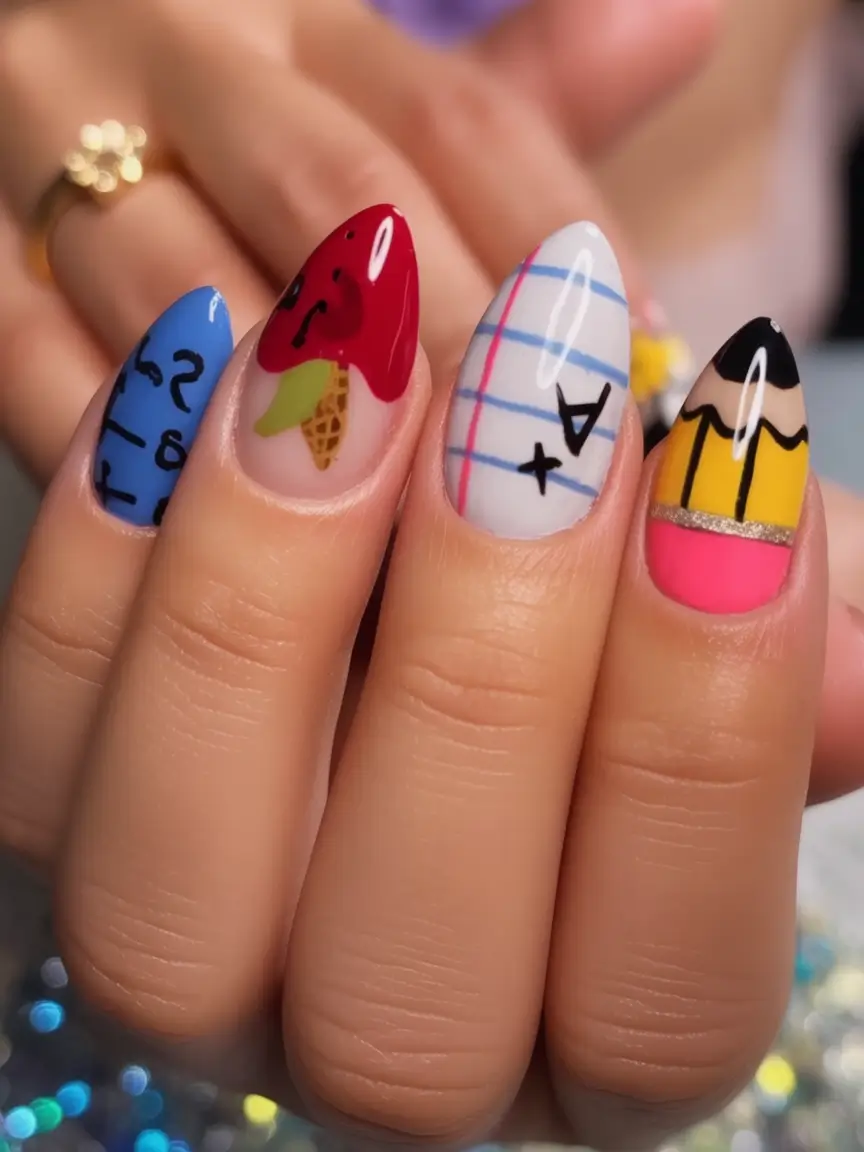 back to school nails ideas 2025 Classroom Core Vibes with a Twist