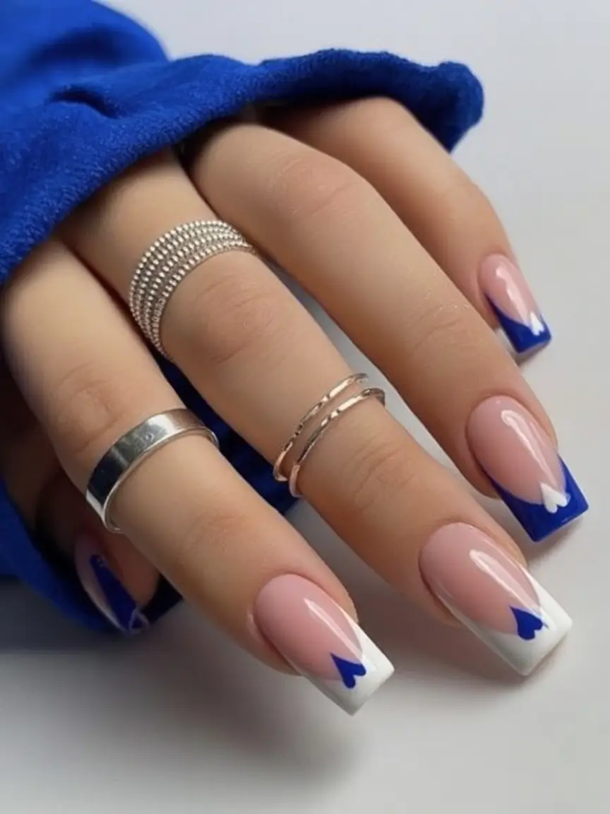 back to school nails ideas 2025 Glossy Hearts and French Tips with a Twist