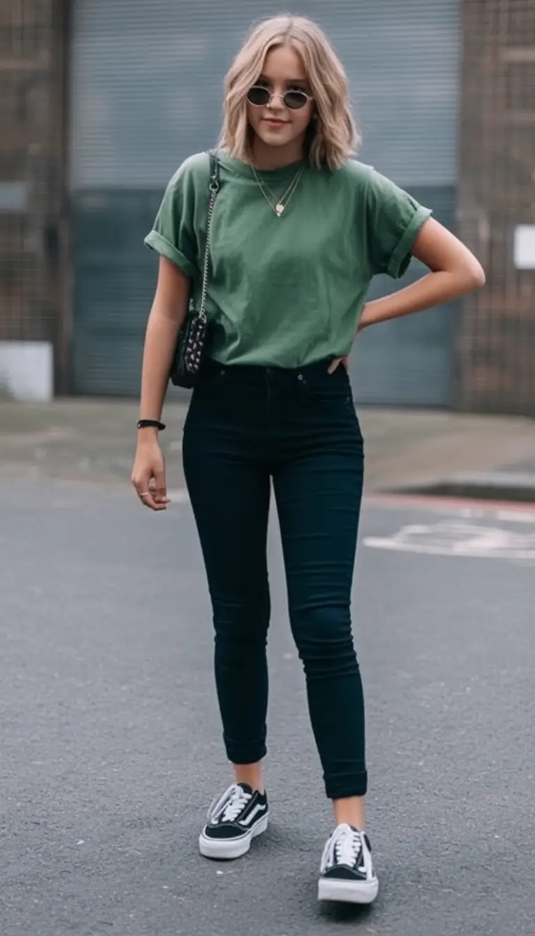 back to school outfits ideas 2025 Dark Denim and Sage Cool