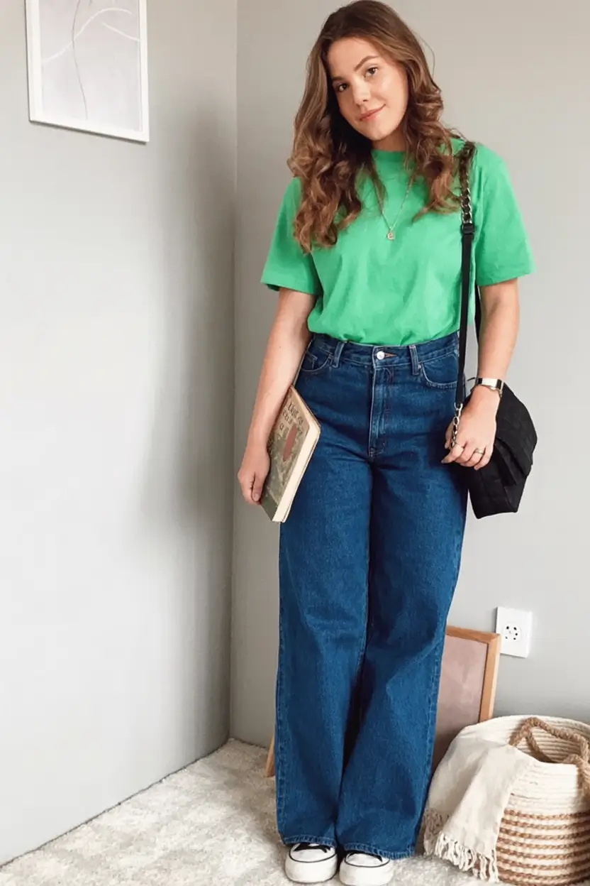 back to school outfits ideas 2025 Playful Pop of Color with Vintage Denim
