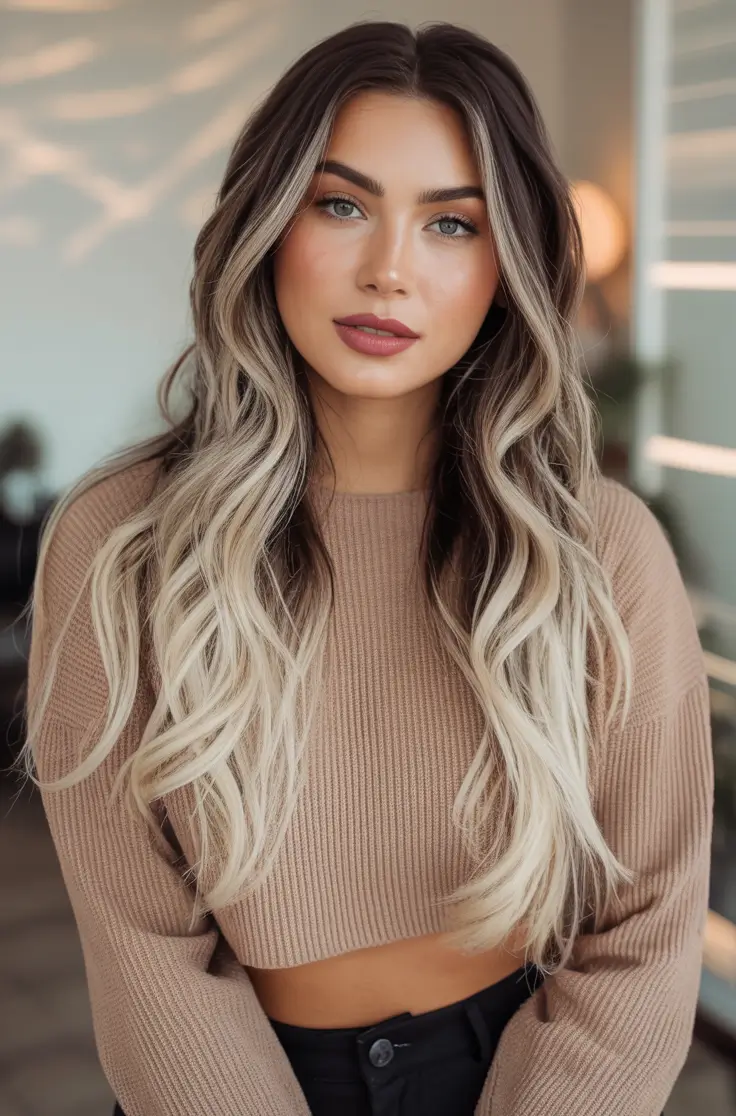 Best Fall Brown Hair Colors to Try in 2025 Rooted Beige Balayage with Platinum Length
