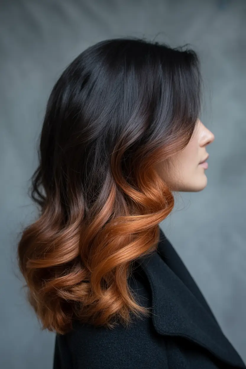 Best Fall Brown Hair Colors to Try in 2025 Cinnamon Ends on Jet Black Soft Waves