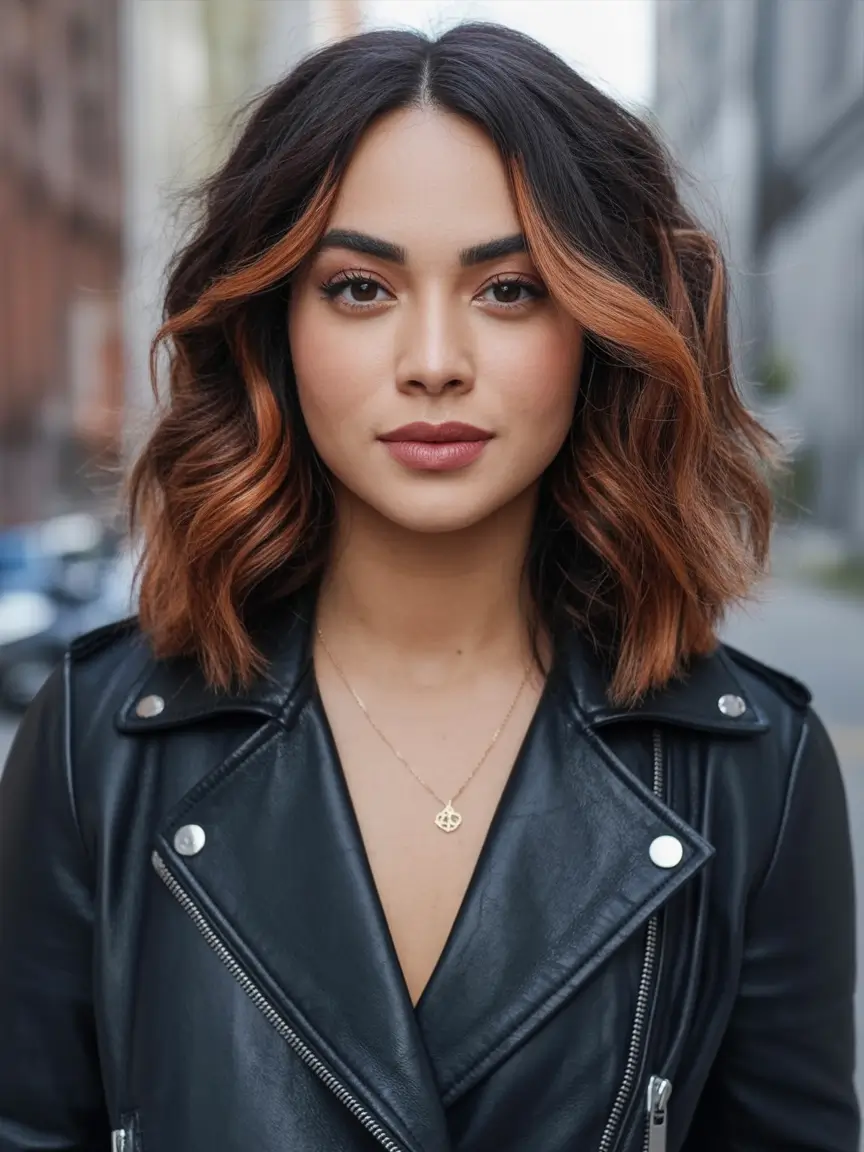 Best Fall Brown Hair Colors to Try in 2025 Medium Copper Balayage with Curtain Layers