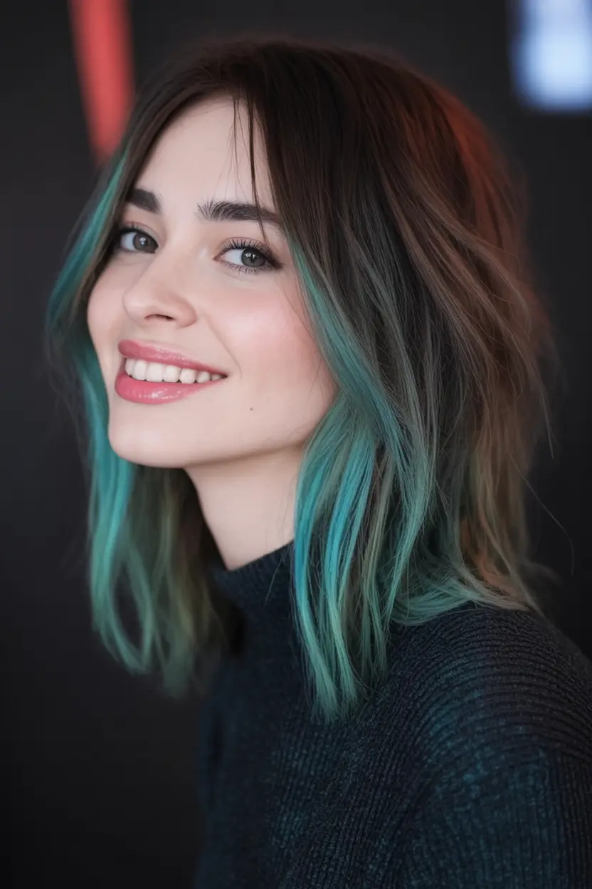 Best Fall Brown Hair Colors to Try in 2025 Teal-Tinted Ends on Ash Brown Shag