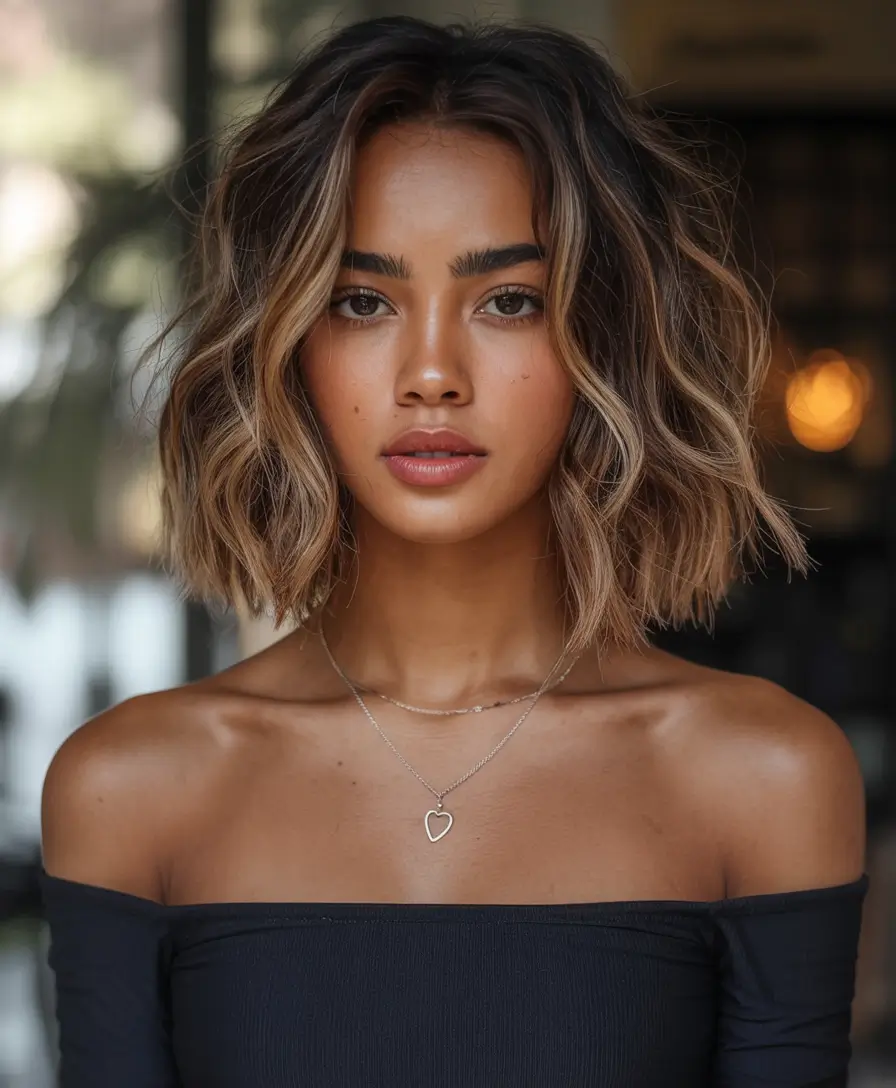 Best Fall Brown Hair Colors to Try in 2025 Short Textured Bob with Buttery Dimension