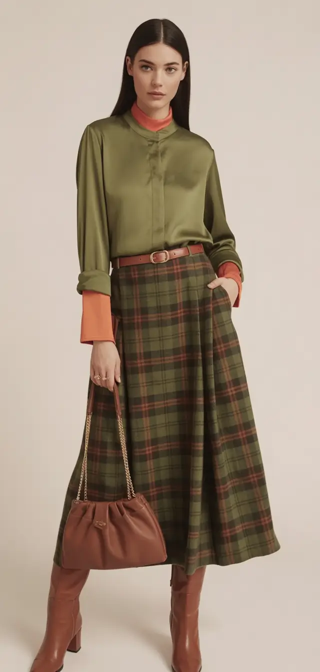Business casual outfits ideas for fall 2025 Modern Tartan and Silk Fusion