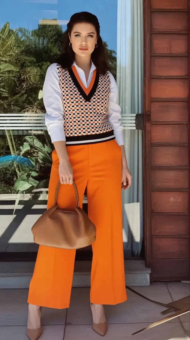 Business casual outfits ideas for fall 2025 Checkerboard Confidence Meets Bold Color