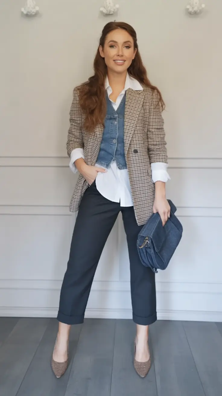 Business casual outfits ideas for fall 2025 Plaid & Denim Where Retro Meets Ready