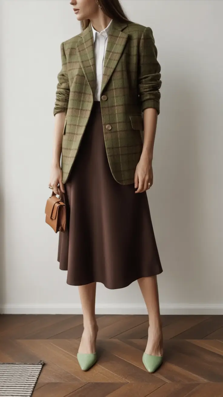 Business casual outfits ideas for fall 2025 Modern Vintage with Olive Plaid