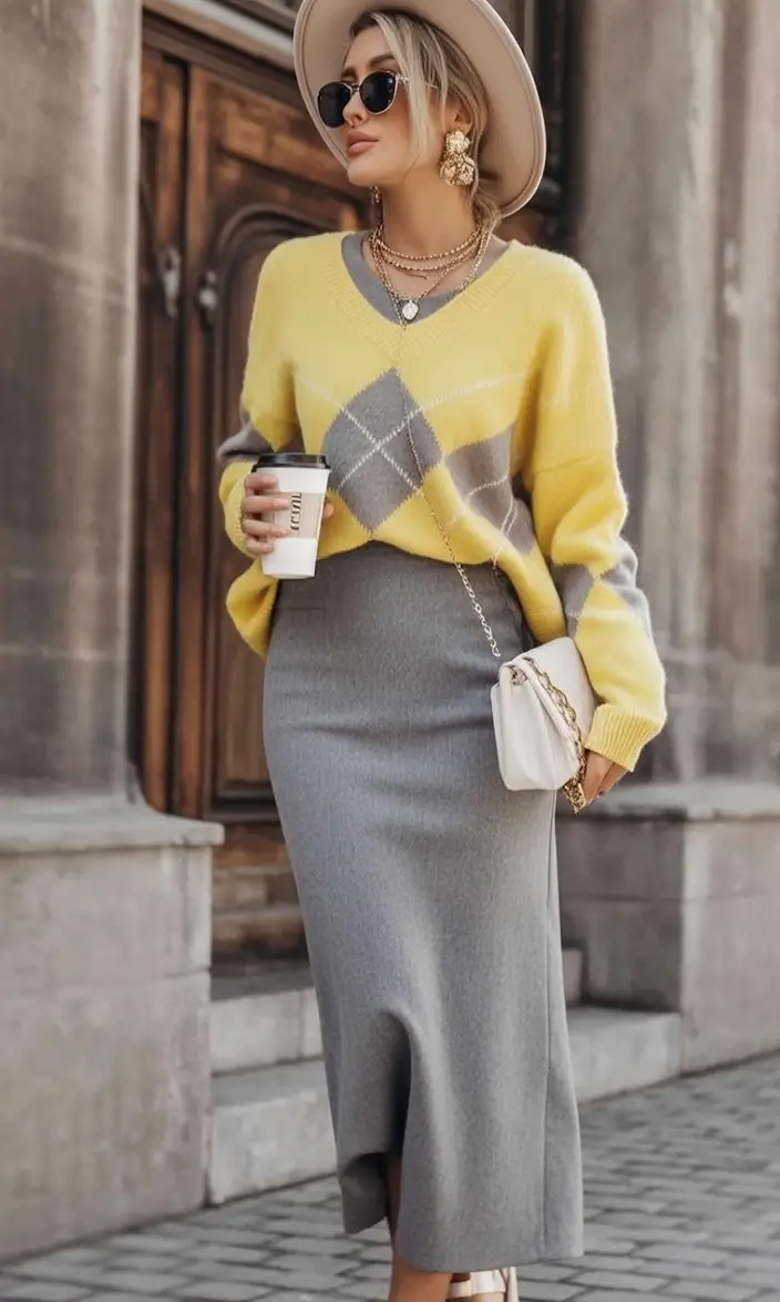 Cozy & Chic Fall outfits Ideas to Try in 2025 Retro Argyle Meets Soft City Glam