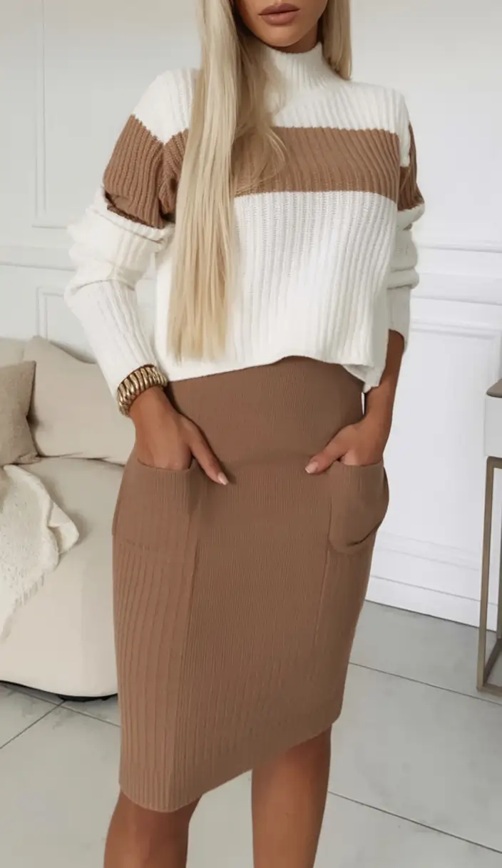 Cozy & Chic Fall outfits Ideas to Try in 2025 Two-Tone Knits With Sleek Neutral Confidence