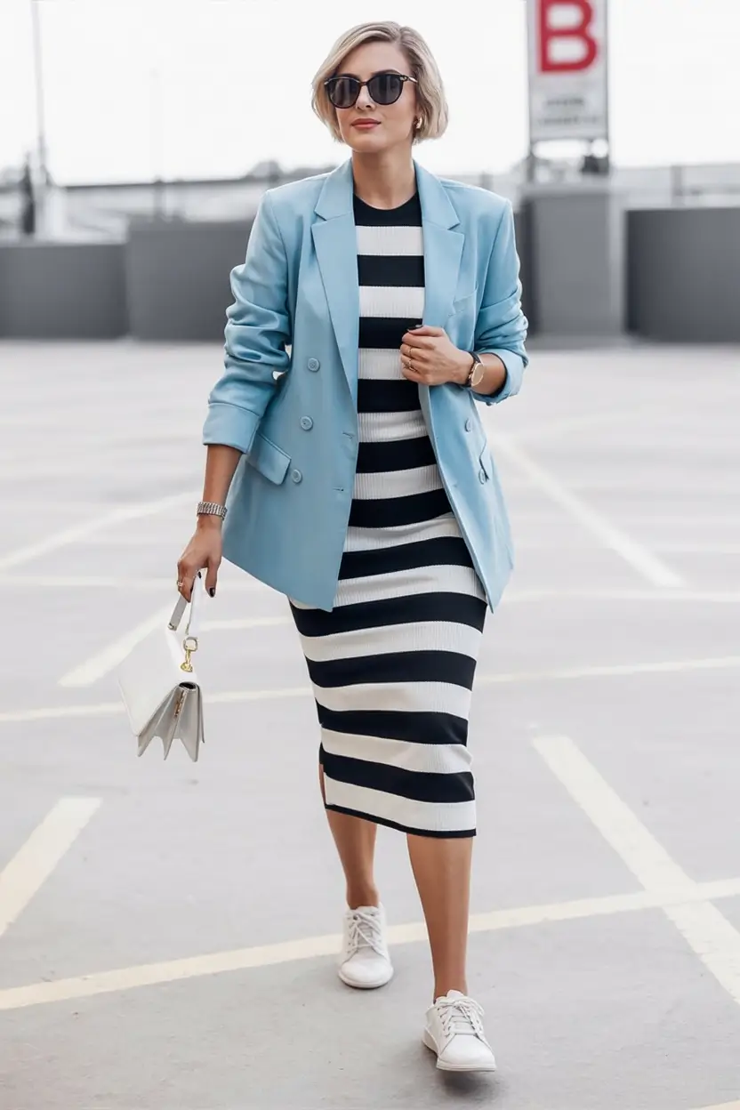 Cozy & Chic Fall outfits Ideas to Try in 2025 City Cool in Stripes and Sky Blue