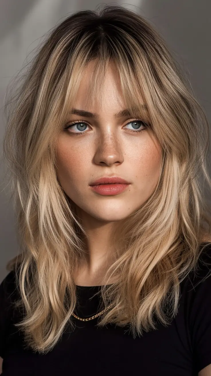 Golden Fall Hair Color for Blondes in 2025 Golden Curtain Bangs with Lived-In Texture