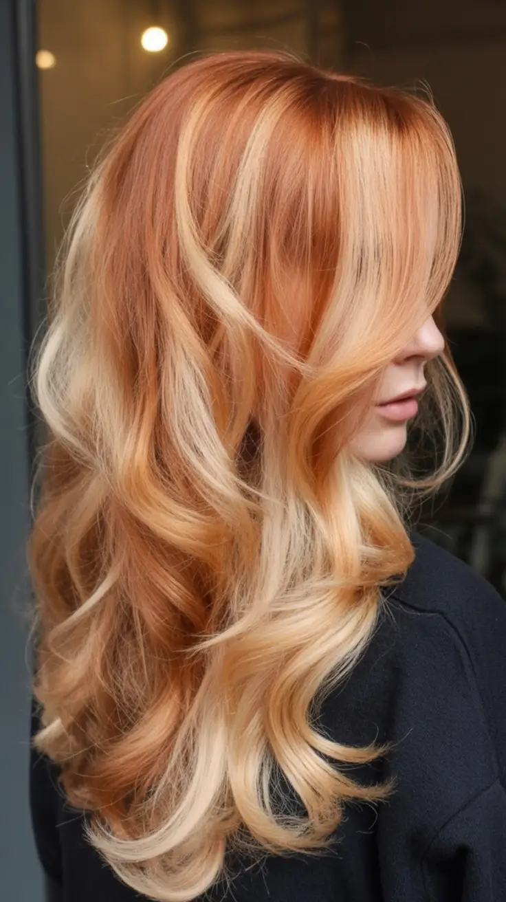 Golden Fall Hair Color for Blondes in 2025 Peach-Copper Glow with Modern Volume