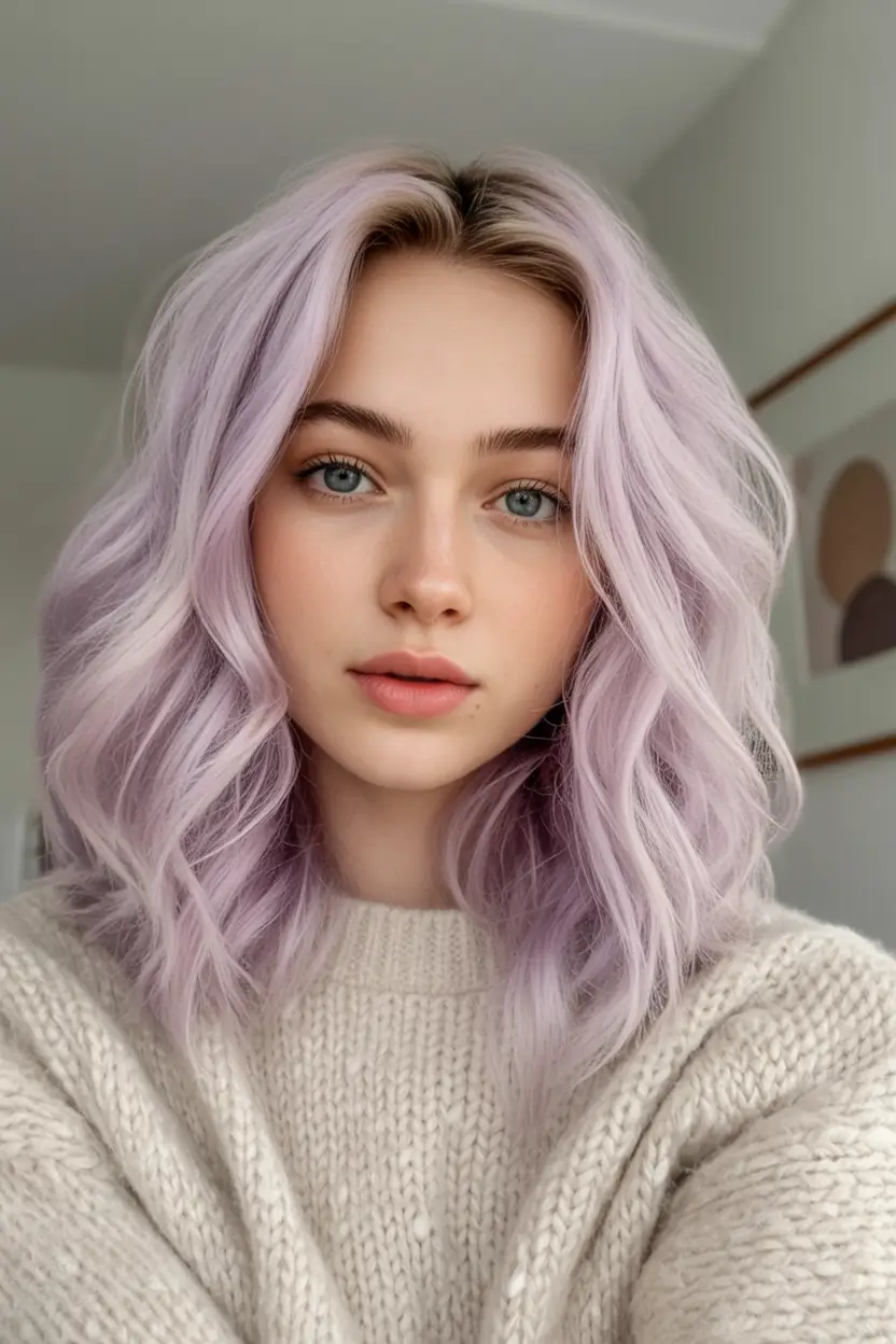 Golden Fall Hair Color for Blondes in 2025 Lavender Frost Waves with Subtle Glow