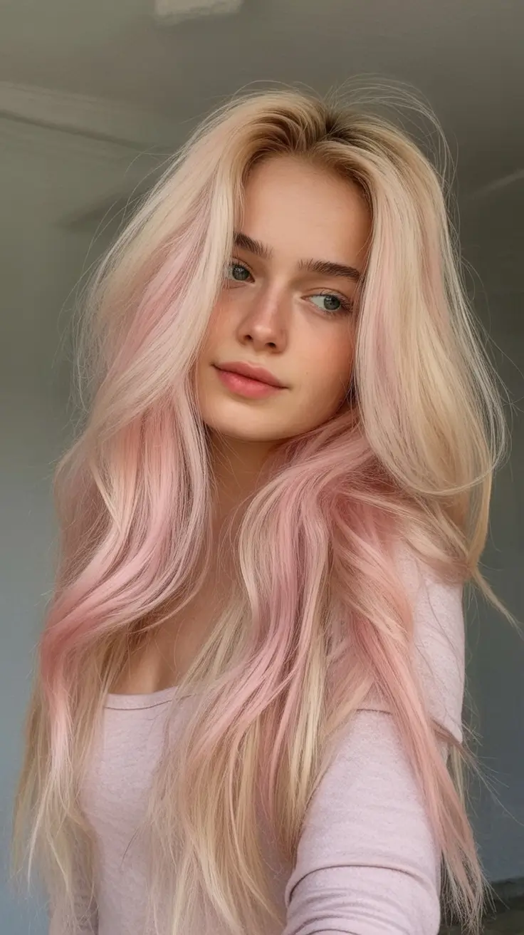 Golden Fall Hair Color for Blondes in 2025 Pink Melt with Dimensional Blonde Base