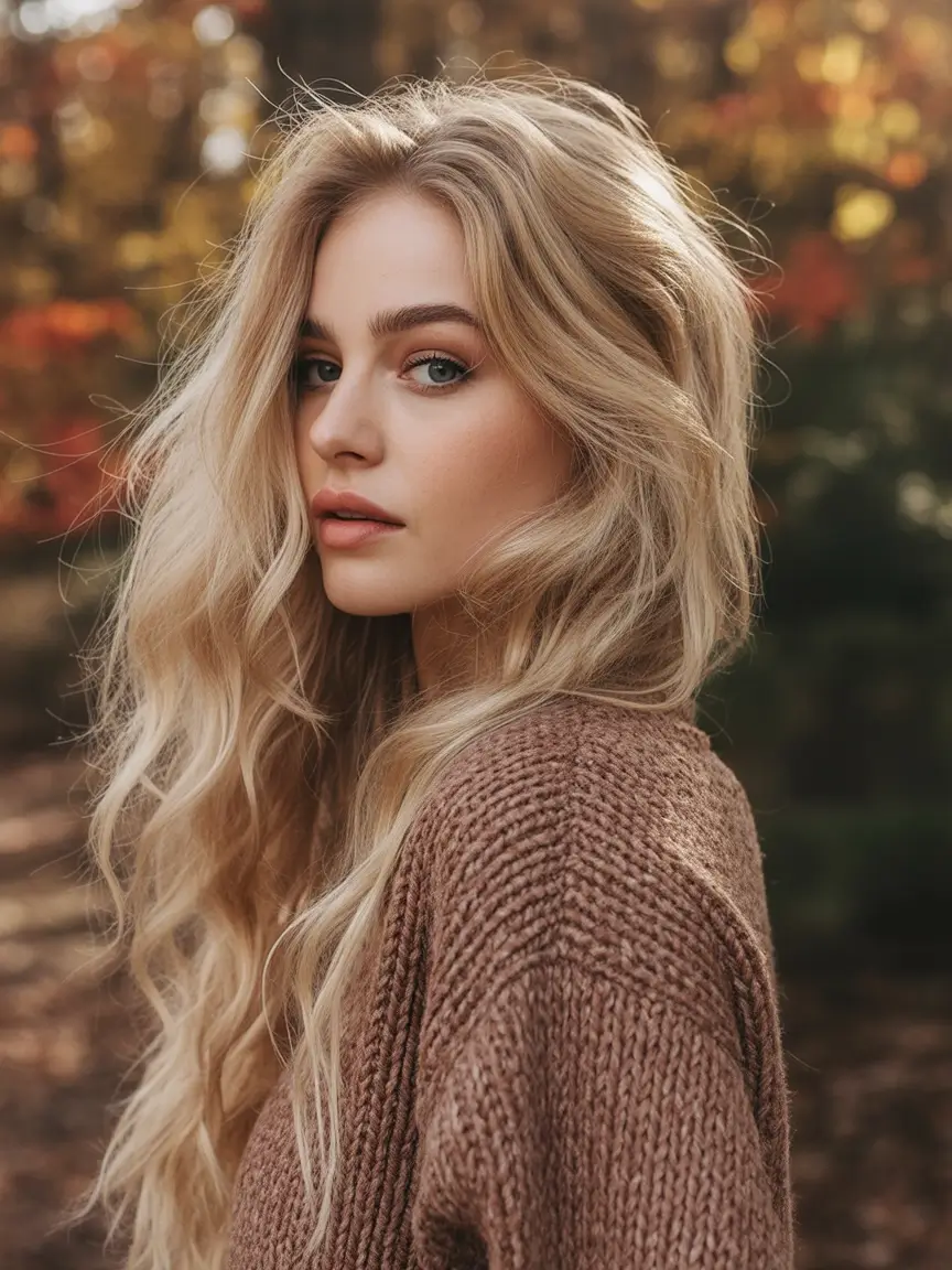 Golden Fall Hair Color for Blondes in 2025 Loose Waves in a Wheat Blonde Glow