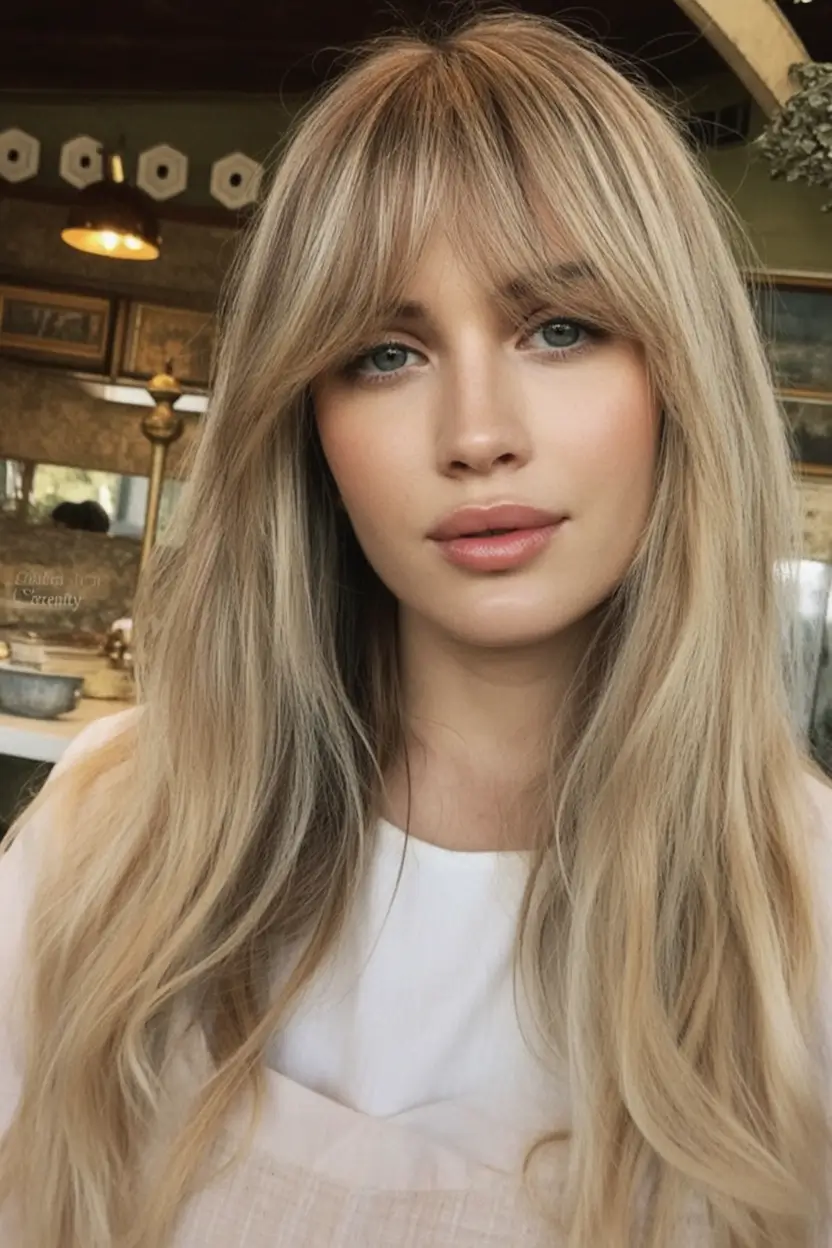 Golden Fall Hair Color for Blondes in 2025 Warm Honey Lengths with Full Fringe
