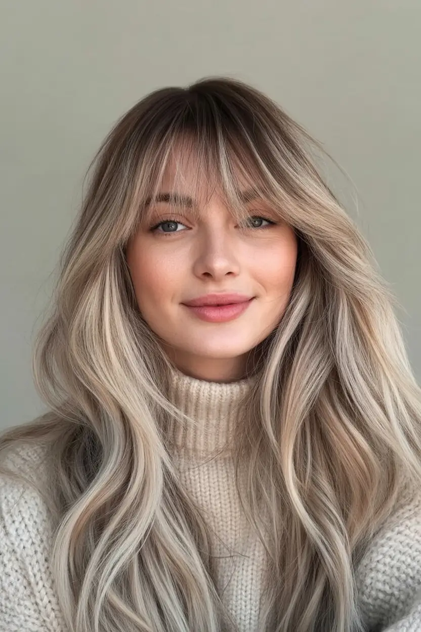 Golden Fall Hair Color for Blondes in 2025 Softly Blended Fringe with Mushroom Blonde Tones