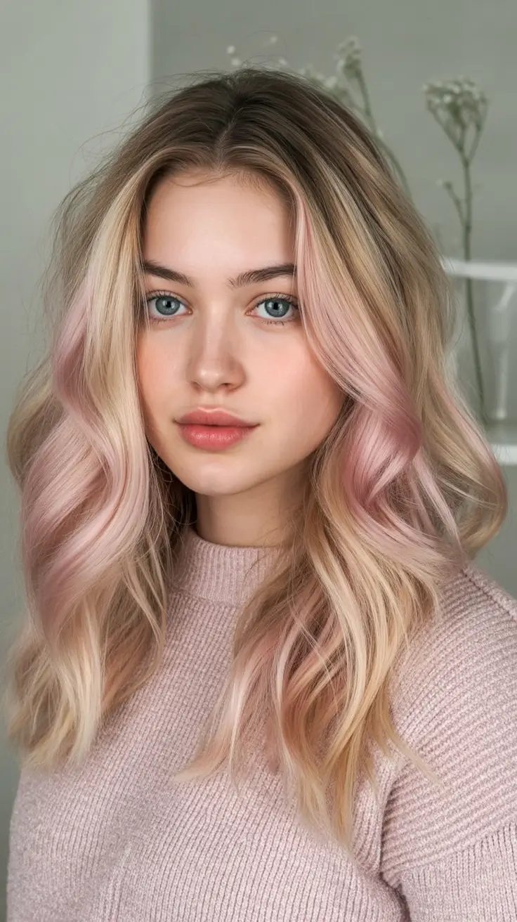 Golden Fall Hair Color for Blondes in 2025 Romantic Rose-Touched Blonde with Blended Waves