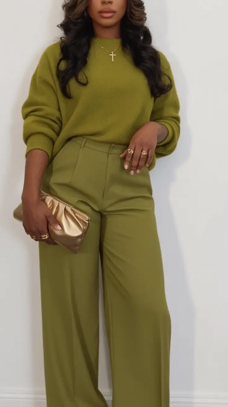 Easy and stylish fall outfits in 2025 Green Monochrome Glow