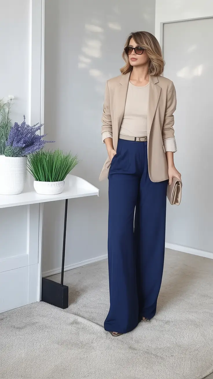Easy and stylish fall outfits in 2025 Soft Neutrals with a Splash of Navy