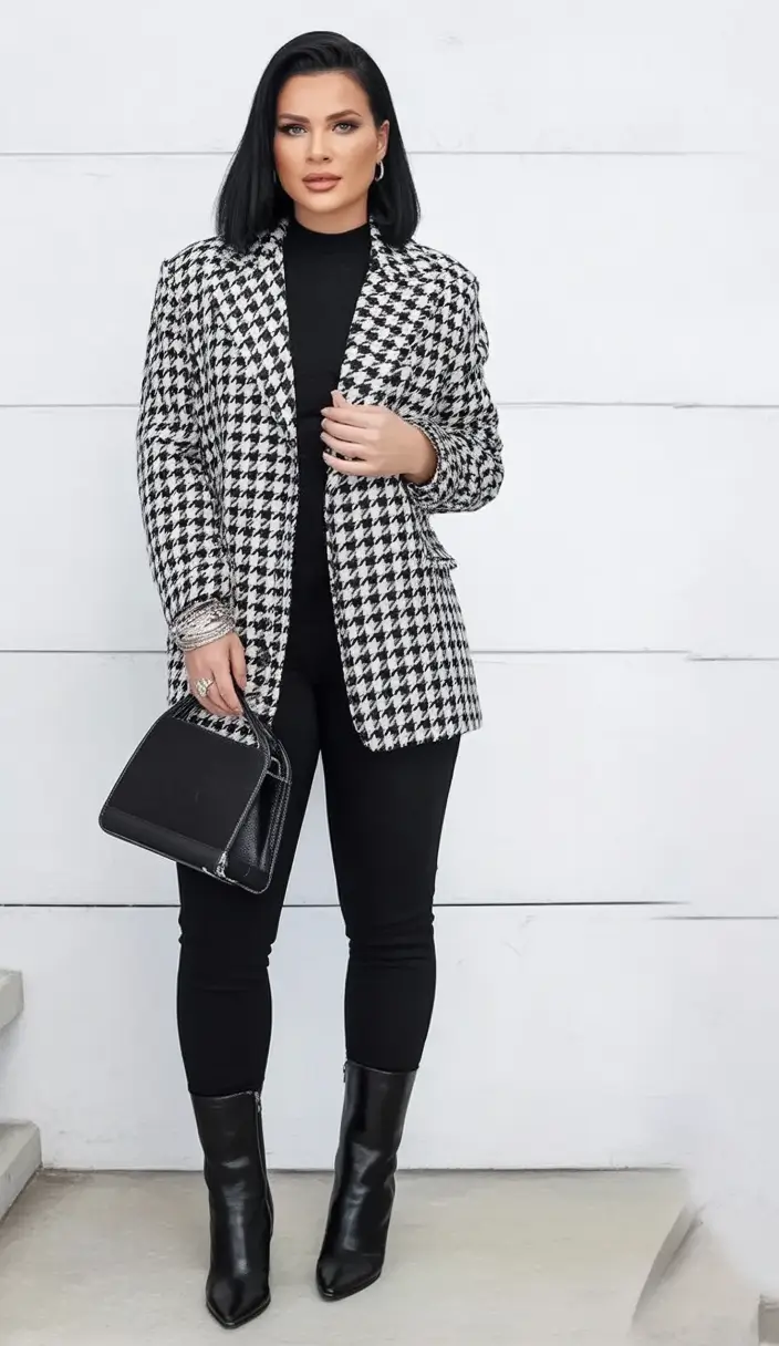 Easy and stylish fall outfits in 2025 Classic Noir with Houndstooth Drama
