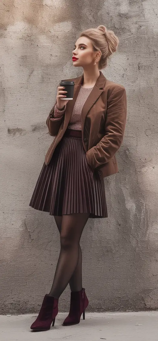 Easy and stylish fall outfits in 2025 Mocha Skirt & Autumn Wine