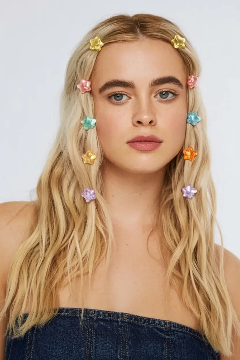 end of summer hairstyles ideas 2025 Waves with Star Clips for Summer Fun