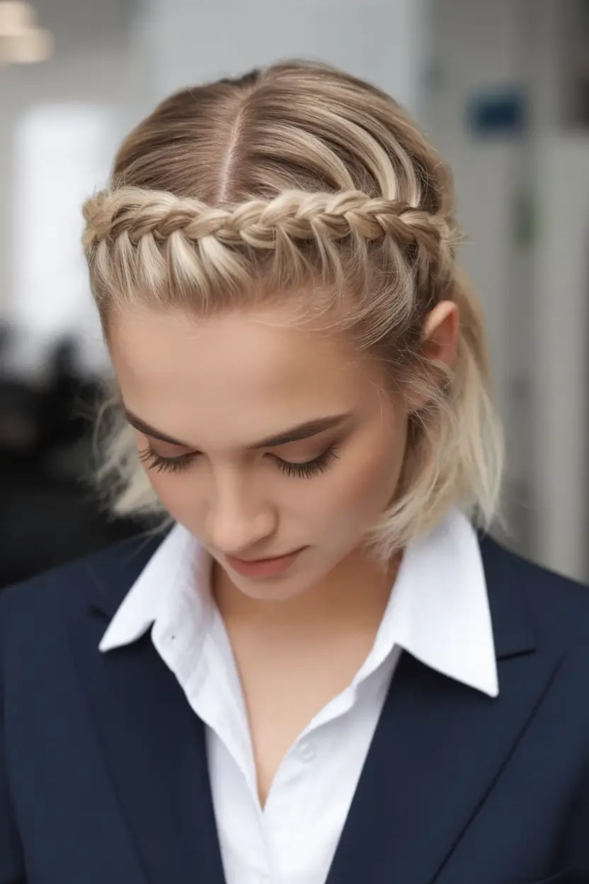 end of summer hairstyles ideas 2025 Waterfall Braid Crown on Shoulder Length Hair