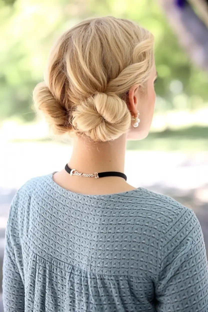 end of summer hairstyles ideas 2025 Elegant Twisted Chignon With Retro Waves