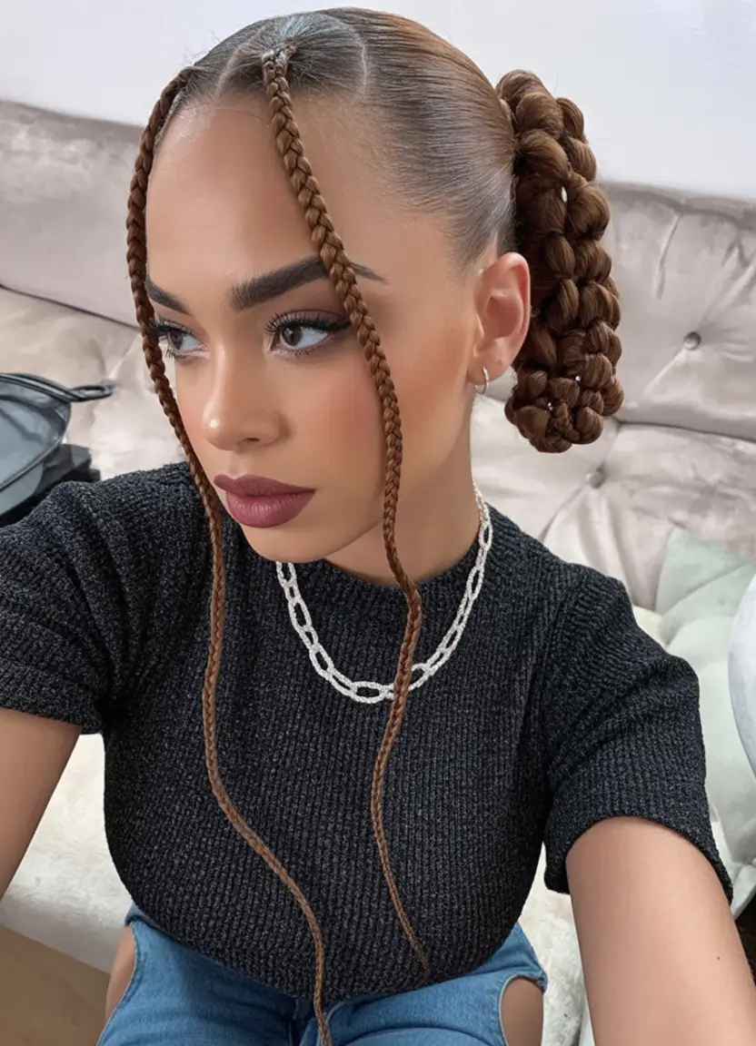 end of summer hairstyles ideas 2025 Sculpted Slick Back Ponytail with Braided Drama
