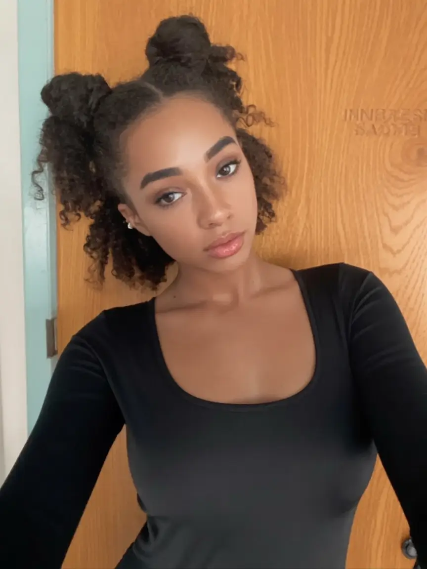 end of summer hairstyles ideas 2025 Double Space Buns with Natural Curls