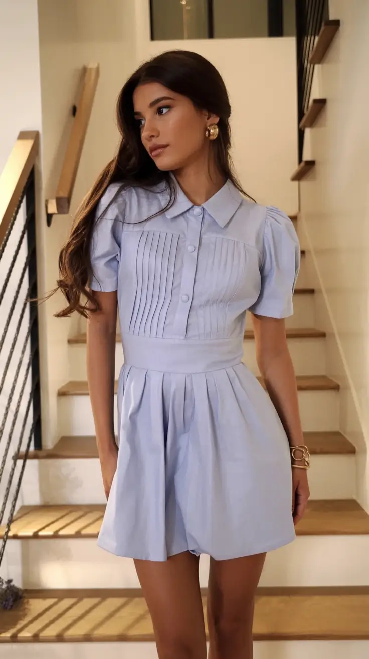end of summer outfits ideas 2025 Sky Blue and Soft Structure