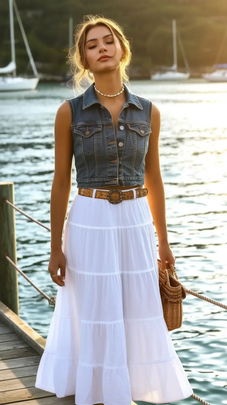 end of summer outfits ideas 2025 Dockside Romance in Denim and Cotton