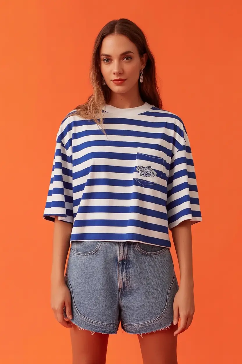 end of summer outfits ideas 2025 Cool Stripes and Denim Ease
