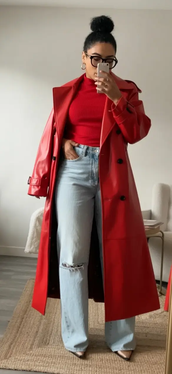 Fall 2025 Fashion Inspiration for Stylish Women Cherry Red and Denim Fire