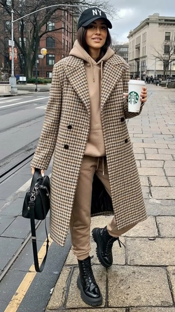 Fall 2025 Fashion Inspiration for Stylish Women Coffee-Shop Houndstooth