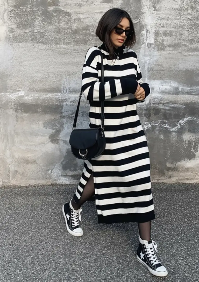 Fall 2025 Fashion Inspiration for Stylish Women Bold Stripes and Classic Converse
