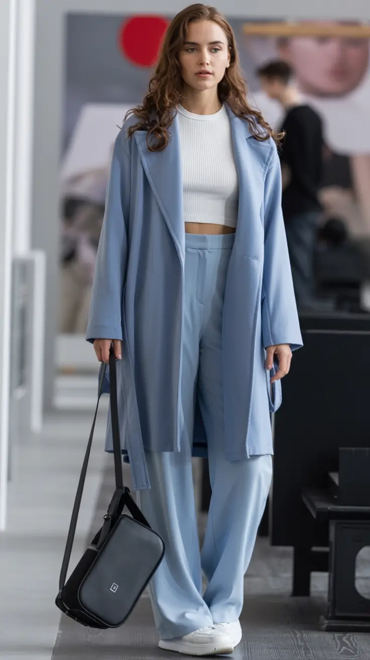 Fall 2025 Fashion Inspiration for Stylish Women Frosted Blue Suiting With Ease