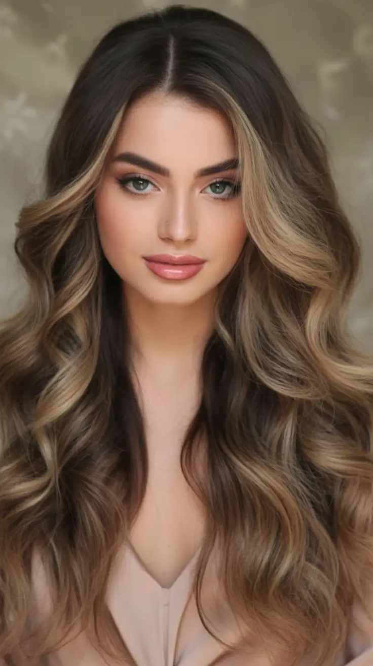 Fall brunette hair color ideas 2025 Honey Beige Waves on Brunette Canvas